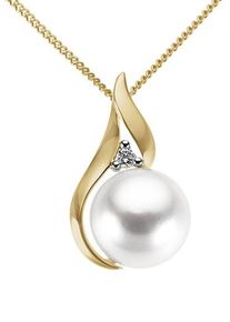 Perlenanh&auml;nger Firetti "Schmuck Geschenk Gold 333 Halsschmuck Anh&auml;nger f&uuml;r Halskette Perle", wei&szlig; (gelbgoldfarben, wei&szlig;goldfarben, wei&szlig;, gwgetoentes, wei&szlig;), Schmuckanh&auml;nger, Damen, 0,02 P2 = erkennbare Einschl&uuml;sse, Diamanten Gelbgold 333 Perlen, 1,35 g, Diamanten, Gelbgold 333, Perlen, Perlenanh&auml;nger, mit S&uuml;&szlig;wasserzuchtperle und Brillant