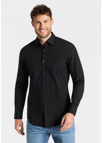 Langarmhemd Hugo "Kenno", Damen, Gr. 44, N-Gr, schwarz001, Web, Obermaterial: 100% Baumwolle, unifarben, slim fit normal, Rundhals, 2-Knopf-Manschette mit Schlitz, Hemden Langarmhemd, Slim-Fit Hemd aus b&uuml;gelleichter Baumwoll-Popeline