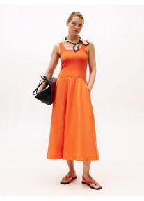 A-Linien-Kleid Tommy Hilfiger "5X2 RIB MIDI MIX F&F DRS", Damen, Gr. XXXL(46), N-Gr, orange (brilliant orange), Web, Obermaterial: 97% Baumwolle, 3% Elasthan, unifarben, regular fit, eckiger Ausschnitt, Kleider A-Linien-Kleid