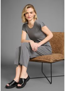 Jumpsuit Laura Scott, Damen, Gr. 46, N-Gr, grau (anthrazith), Jersey, Obermaterial: 95% Viskose, 5% Elasthan, unifarben, Basic, bequem wadenlang, Rundhals, angeschnitten, Overalls Jumpsuit, aus elastischem Jersey