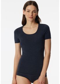 Kurzarmshirt Schiesser "Personal Fit", Damen, Gr. L, blau (nachtblau), Single Jersey, Obermaterial: 55% Viskose, 25% Polyester, 20% Elasthan, figurbetont h&uuml;ftbedeckend, tiefer Rundhals, Shirts Kurzarmshirt, Rundhalsausschnitt, Single Jersey, ohne st&ouml;rende Seitenn&auml;hte