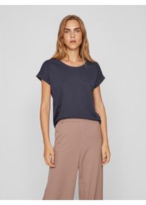 Rundhalsshirt Vila "VIDREAMERS NEW PURE T-SHIRT/SU-NOOS", Damen, Gr. L, blau (total eclipse), Jersey, Obermaterial: 50% Baumwolle, 50% Polyester, unifarben, regular fit normal, Rundhals, Shirts Rundhalsshirt, Baumwollmischung, regular fit