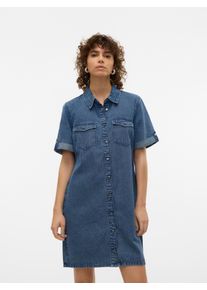 V&eacute;ro Moda Jeanskleid VERO MODA "VMJENNIE SS SHORT DENIM DRESS NOOS", Damen, Gr. XS, N-Gr, blau (medium blau denim), Denim/Jeans, Obermaterial: 90% Baumwolle, 10% Viskose, unifarben, Kleider Jeanskleid