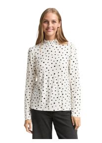 Langarmshirt Tom Tailor Denim, Damen, Gr. XL, small sanftes wei&szlig; schwarz dot print, Single Jersey, Obermaterial: 95% Viskose, 5% Elasthan, bedruckt, regular fit normal, ohne Ausschnitt, gerader Abschluss, Shirts Langarmshirt, mit All-Over Print