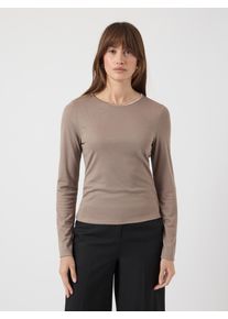 Langarmshirt Y.A.S "YASPALOMA LS TOP NOOS", Damen, Gr. M, grau (taupe gray), Jersey, Obermaterial: 67% Viskose, 30% Polyester, 3% Elasthan, unifarben, slim fit normal, Rundhals, Shirts Langarmshirt