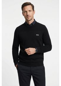 Strickpullover BOSS Green "KN Momentum-X CN", Herren, Gr. S, schwarz001, Strick, Obermaterial: 48% Polyester, 39% Schurwolle, 11% Polyamid, 2% Elasthan, unifarben, regular fit normal, Rundhals, B&uuml;ndchen, Pullover Strickpullover, Rundhalsausschnitt, Regular Fit, kontrast HD-Logo