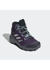 Wanderschuh adidas terrex "TERREX MID GORE-TEX", Jungen, Gr. 36, silber (aurora plum, silber metallic, semi flash aqua), Synthetik, Textil, Schuhe Wanderschuh, wasserdicht dank Gore-Tex Membrane