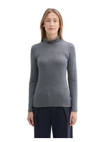 Rollkragenshirt Tom Tailor, Damen, Gr. L (40), grau (printed vichy check design), Obermaterial: 95% Viskose, 5% Elasthan, kariert, regular fit taillenbedeckt, ohne Ausschnitt, gerader Abschluss, Shirts Rollkragenshirt, mit LENZING&trade; ECOVERO&trade;