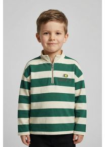 Sweatshirt s.Oliver JUNIOR, Jungen, Gr. 146/152, ecru gr&uuml;n, Sweatware, Obermaterial: 90% Baumwolle, 10% Polyester, bedruckt, gestreift, regular fit normal, ohne Ausschnitt, gerader Abschluss, Sweatshirts Sweatshirt, mit Print