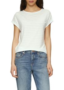 Kurzarmshirt QS, Damen, Gr. XL (42), blau (light blau), Jersey, Obermaterial: 95% Lyocell, 5% Elasthan, gestreift, loose fit h&uuml;ftlang, Rundhals, angeschnitten Aufschlag, Shirts Kurzarmshirt, mit &Auml;rmelaufschlag