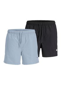 Jack & Jones Badeshorts JACK & JONES "Badeshorts JPSTMAUI TROPIC SOLID SWIM SHORTS MP 2P 2er Pack", Herren, Gr. M, N-Gr, bunt (schwarz, hellblau), Obermaterial: 100% Polyester PES., Badehosen Badeshorts