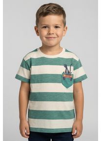 T-Shirt Blue Seven, Jungen, Gr. 98, stein, Single Jersey, Obermaterial: 100% Baumwolle, bedruckt, geringelt, gestreift, Basic normal, Rundhals, Shirts T-Shirt, mit Allover-Druck und gestreifter Optik, mit Brusttasche