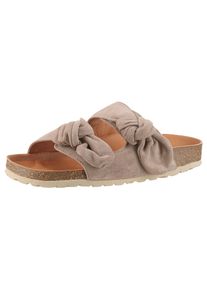 Pantolette VERBENAS "Rain", Damen, Gr. 37, grau (taupe), Veloursleder, Schuhe Pantolette, Sommerschuh, Schlappen, Strandschuh, Hausschuh mit Softfu&szlig;bett