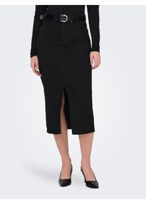 Jeansrock Only "ONLSIRI FRONT SLIT SKIRT DNM GUA NOOS", Damen, Gr. XS (34), schwarz (schwarz denim), Denim/Jeans, Obermaterial: 74% Baumwolle, 25% Polyester, 1% Elasthan, unifarben, ca. Mitte Wade, R&ouml;cke Jeansrock