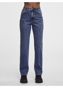 Straight-Jeans Pieces "PCKELLY HW STRAIGHT JEANS MB402 NOOS BC", Damen, Gr. 29, L&auml;nge 32, blau (medium blau denim), Denim/Jeans, Obermaterial: 99% Baumwolle, 1% Elasthan, unifarben, straight fit, Jeans Straight-Jeans