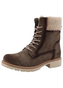 Winterboots Tom Tailor, Damen, Gr. 37, beige (taupe), Lederimitat, Textil, used, Schuhe Winterboots, Workerboots, Hiking Boot mit Blockabsatz