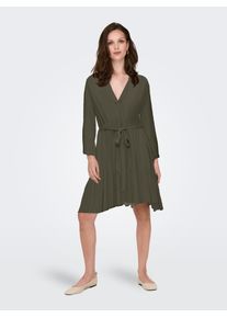 Blusenkleid Only "ONLCLEMMENTINE LIFE 3/4 DRESS WVN NOOS", Damen, Gr. L (40), N-Gr, gr&uuml;n (grape leaf), Web, Obermaterial: 100% Viskose, unifarben, regular fit ca. Mitte Oberschenkel, V-Ausschnitt, Kleider Blusenkleid, Sommerkleid