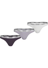 Tanga "3 PACK THONG (LOW-RISE)", Damen, Gr. XL (42/44), 3 Stk., blau (nightshade, lila sugar, wei&szlig;), Jersey, Obermaterial: 90% Baumwolle, 10% Elasthan, Calvin Klein Underwear, k&ouml;rpernah, Unterhosen Tanga, String low waist mit Logobund