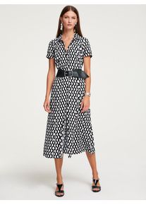 Druckkleid Heine "Druck-Kleid", Damen, Gr. 40, Normalgr&ouml;&szlig;en, schwarz-wei&szlig; (schwarz, ecru), 100% Viskose, bedruckt, gemustert, wadenlang, Kleider Druckkleid