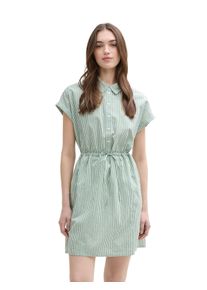 Hemdblusenkleid Tom Tailor Denim, Damen, Gr. XXL (44), N-Gr, wei&szlig; (wei&szlig; gr&uuml;n vertical), Web, Obermaterial: 100% Baumwolle. Futter: 100% Viskose, gestreift, kniefrei, Umschlagsaum, Kleider Hemdblusenkleid, Sommerkleid im Streifendessin