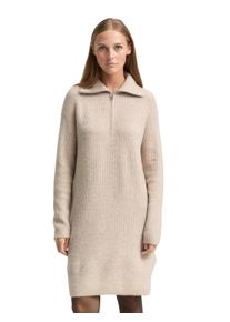 Strickkleid Tom Tailor Denim, Damen, Gr. S, N-Gr, cosy beige melange, Strick, Obermaterial: 62% Polyacryl, 25% Polyester, 10% Baumwolle, 3% Elasthan, Strukturmuster, meliert, regular fit knielang, gerader Abschluss, Kleider Strickkleid, mit Struktur