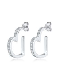 Paar Ohrstecker Elli Premium "Ohrringe Creolen Herz Liebe Kristalle 925 Silber" Gr. 18, silber, Ohrringe, Damen, mit Stein, Silber 925 (Sterlingsilber), Paar Ohrstecker
