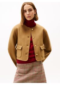 Kurzjacke Tommy Hilfiger "DF WOOL BLEND REG LADY JACKET", Damen, Gr. 44, gr&uuml;n (desert khaki), Web, Obermaterial: 60% Wolle, 40% Polyester, unifarben, h&uuml;ftlang, Rundhals, Jacken Kurzjacke, mit Wolle