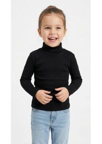 Rollkragenshirt happy girls, M&auml;dchen, Gr. 140, schwarz, Jersey, Obermaterial: 95% Baumwolle, 5% Elasthan, unifarben, figurbetont h&uuml;ftbedeckend, Rundhals, abgesteppte Kante, Shirts Rollkragenshirt, in Basic-Form - perfekt als Unterziehshirt