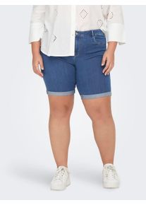 Jeansshorts Only CARMAKOMA "CARTHUNDER LIFE REG LONG SHORTS DNM", Damen, Gr. 48, N-Gr, blau (medium blau denim), Web, Obermaterial: 53% Viskose, 29% Baumwolle, 17% Polyester, 1% Elasthan, skinny fit, Jeans Jeansshorts