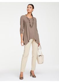 Longshirt Heine "Longshirt", Damen, Gr. 42, grau (taupe), 95% Viskose, 5% Elasthan, unifarben, V-Ausschnitt, Shirts Longshirt