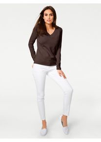 Strickpullover Heine "V-Pullover", Damen, Gr. 34, braun (schokobraun), 100% Baumwolle, unifarben, Pullover Strickpullover