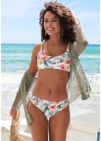Bikini-Hose Lascana "Salsa", Damen, Gr. 44, N-Gr, beige (creme bedruckt), Microfaser, Recycling-Polyamid, gebl&uuml;mt, Badehosen Bikini-Hose, mit normalem Schnitt und tollem Blumenprint