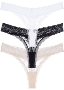 Tanga Dorina "Lana Essential Lace", Damen, Gr. L, schwarz wei&szlig; beige, Spitze, Obermaterial: 90% Polyamid, 10% Elasthan, eng, Unterhosen Tanga, leicht transparent, mit Spitze, bequem, weich