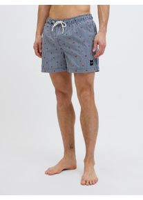 Jack & Jones Badeshorts JACK & JONES "JPSTMAUI JJSWIM MINI STRIPE AKM SN", Herren, Gr. XS, N-Gr, blau (navy blazer), Web, Obermaterial: 100% Polyester, gemustert, Badehosen Badeshorts