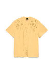V&eacute;ro Moda Kurzarmbluse VERO MODA "VMJOSIE SS EMB TOP WVN", Damen, Gr. M, golden haze, Web, Obermaterial: 83% Viskose, 17% Nylon, unifarben, normal, V-Ausschnitt, Blusen Kurzarmbluse, Viskosemischung
