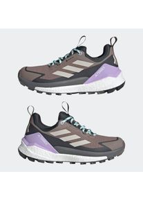 Wanderschuh adidas terrex "FREE HIKER 2.0 LOW GORE-TEX", Damen, Gr. 43, trabrn, wonalu, carbon, Synthetik, Textil, Schuhe Wanderschuh, wasserdicht dank Gore-Tex Membrane