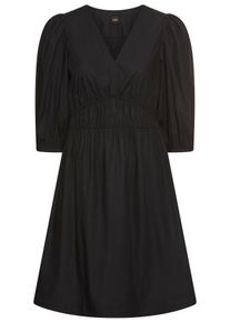 Blusenkleid BOSS Orange "Dezzan Premium Damenmode", Damen, Gr. 34, N-Gr, schwarz (schwarz 001), Web, Obermaterial: 100% Baumwolle, unifarben, regular fit, V-Ausschnitt, Manschette, Kleider Blusenkleid, Popeline Qualit&auml;t