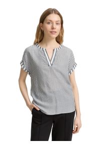 Shirtbluse Tom Tailor, Damen, Gr. 44, wei&szlig; (navy wei&szlig; thin stripe), Obermaterial: 100% Viskose, gestreift, loose fit Po-bedeckend, Rundhals, Blusen Shirtbluse, mit Streifen Muster