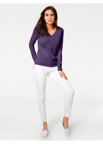 Strickpullover Heine "V-Pullover", Damen, Gr. 36, lila (pflaume), 100% Baumwolle, unifarben, Pullover Strickpullover