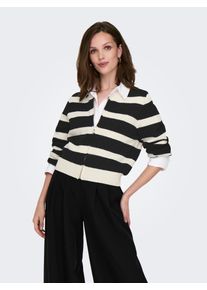 Longstrickjacke Only "ONLTHORA LS O-NECK BOMBER CC KNT", Damen, Gr. XS (34), beige (birch stripes:schwarz), Strick, Obermaterial: 66% Polyester, 34% Baumwolle, gestreift, regular fit, Rundhals, Strickjacken Longstrickjacke