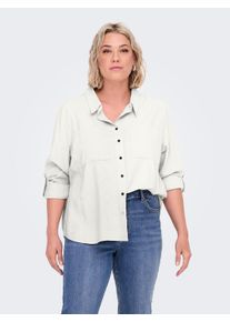 Langarmbluse Only CARMAKOMA "CARYASMIN-CARO L/S LINEN SHIRT PNT", Damen, Gr. 48, wei&szlig; (cloud dancer), Web, Obermaterial: 55% Leinen, 45% Viskose, unifarben, relaxed fit, Blusen Langarmbluse