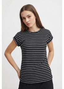 V&eacute;ro Moda Kurzarmpullover VERO MODA "VMBRIANNA SS O-NECK PULLOVER BOO REP", Damen, Gr. XL, schwarz stripes:with snow wei&szlig;, Feinstrick, Obermaterial: 58% Viskose, 38% Polyester, 4% Elasthan, geringelt, gestreift, normal normal, Rundhals, angeschnitten,mit Umschlag, Pullover Kurzarmpullover, mit &uuml;berschnittenen Schultern mit Umschlagsaum