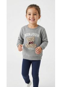Sweatshirt name it "NMFREAR LS SWEAT BRU", M&auml;dchen, Gr. 122/128, grau melange, Sweatware, Obermaterial: 95% Baumwolle, 5% Elasthan, bedruckt, Rundhals, Sweatshirts Sweatshirt