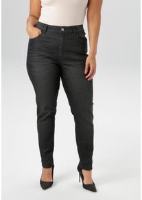 Skinny-fit-Jeans ANISTON PLUS, Damen, Gr. 46, N-Gr, schwarz, Denim/Jeans, Obermaterial: 81% Baumwolle, 17% Polyester, 2% Elasthan, Abriebeffekte, unifarben, figurumspielend kn&ouml;chellang, Jeans Skinny-fit-Jeans, regular waist - in dezenter Used-Waschung - NEUE KOLLEKTION