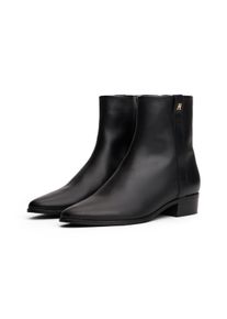 Stiefelette Tommy Hilfiger "TH LEATHER POINTY ZIP BOOTIE", Damen, Gr. 36, schwarz, Leder, Schuhe Stiefelette, Blcokabsatz, Businessschuh, Westernstiefelette in spitzer Form
