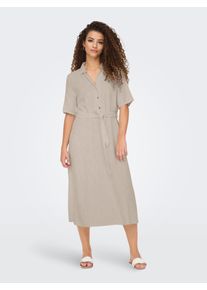 Jacqueline de Yong Blusenkleid JDY "JDYSAY 2/4 MIDI SHIRT DRESS WVN NOOS", Damen, Gr. S, N-Gr, beige (oatmeal detail:melange), Web, Obermaterial: 55% Leinen, 45% Viskose, meliert, Kleider Blusenkleid, Sommerkleid