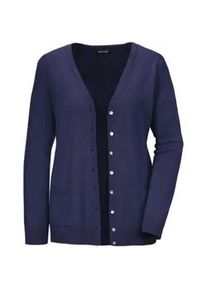 Strickjacke GOLDNER "Uni Merino-Cardigan Langarm", Damen, Gr. 48, blau (marine), Obermaterial: 100% Schurwolle WV., Basic, Rippe, Strickjacken Strickjacke, Reine Merinowolle