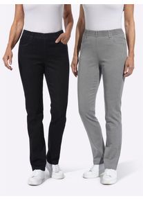 Bequeme Jeans Classic Basics, Damen, Gr. 22, Kurzgr&ouml;&szlig;en, grau (grau, denim, schwarz denim), 81% Baumwolle, 17% Polyester, 2% Elasthan, unifarben, lang, Jeans Bequeme Jeans