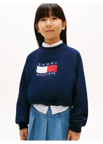 Sweatshirt Tommy Hilfiger "TOMMY WAVE FLAG CREWNECK", M&auml;dchen, Gr. 7 (122), schwarz night navy, Sweatware, Obermaterial: 68% Baumwolle, 32% Polyester, unifarben, relaxed fit h&uuml;ftlang, Rundhals, Raglan&auml;rmel Rippstrickb&uuml;ndchen, Sweatshirts Sweatshirt, Kinder bis 16 Jahre, verdeckter Saum, relaxed fit