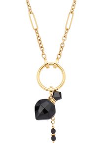 Kette mit Anh&auml;nger Leonardo "Halskette Delica Clip&Mix", schwarz (gelbgoldfarben, schwarz), Halsketten, Damen, Edelstahl, L: 80 B: 63mm, Kette mit Anh&auml;nger, mit Achat, B:63mm